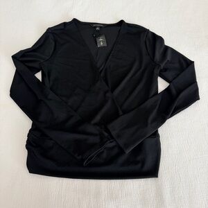 NWT Banana Republic Black Long Sleeve Faux Wrap Top Women's Medium Reprieve